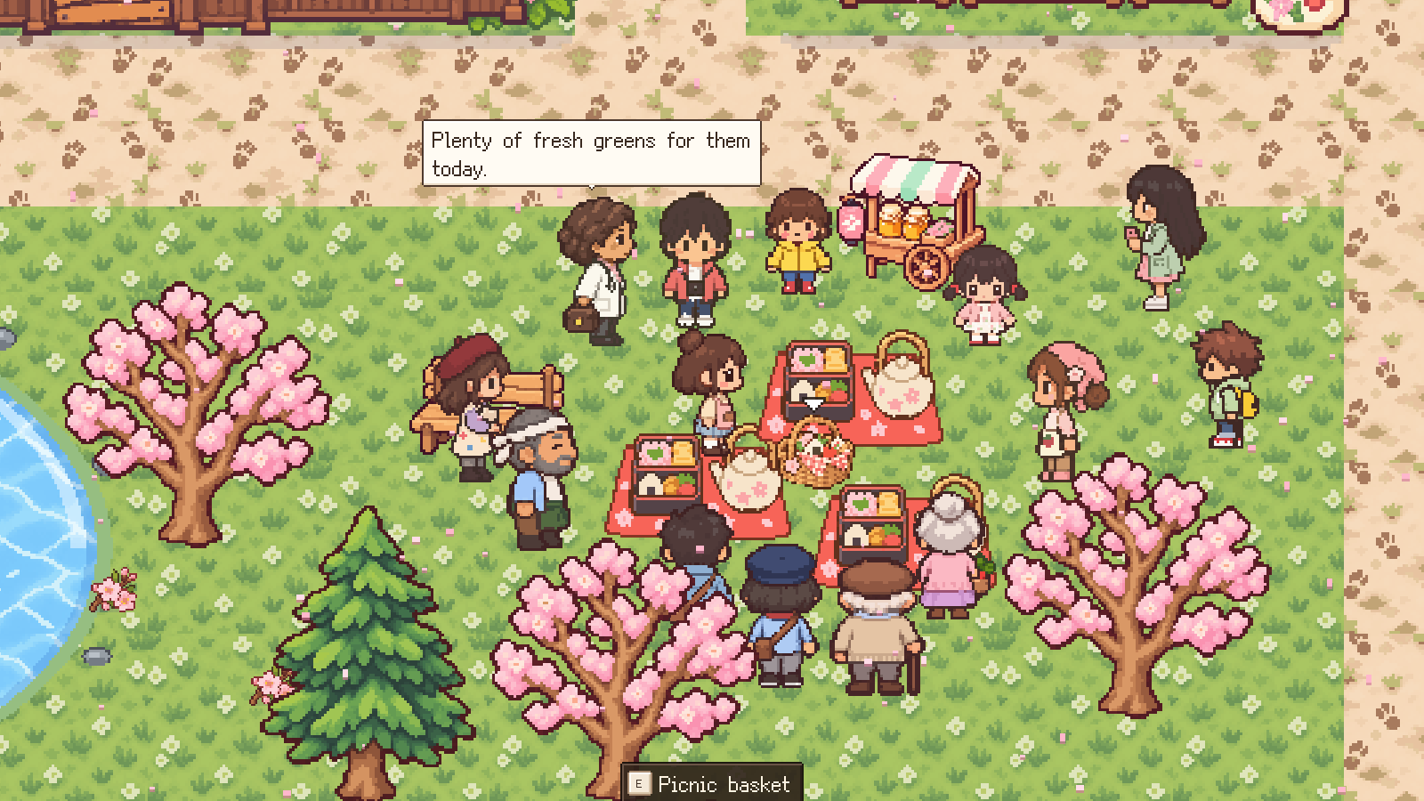 Townsfolk gathered round picnic mats among pink cherry trees in the park