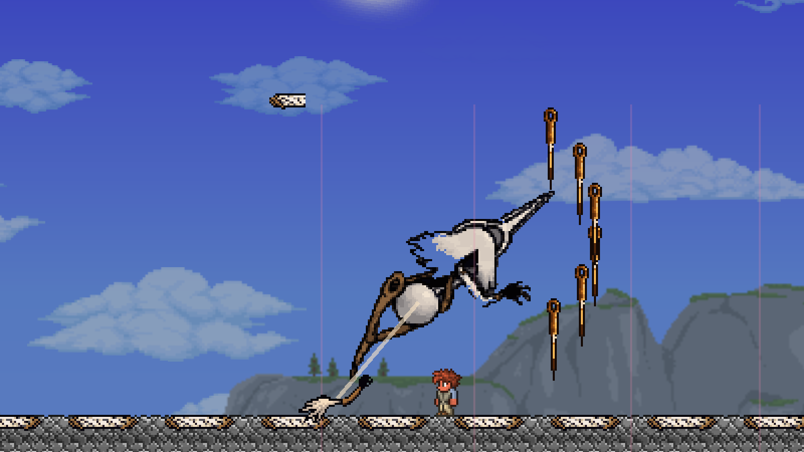 Grand Mother Silk, a towering pale figure, lunging at the player with needles in the air