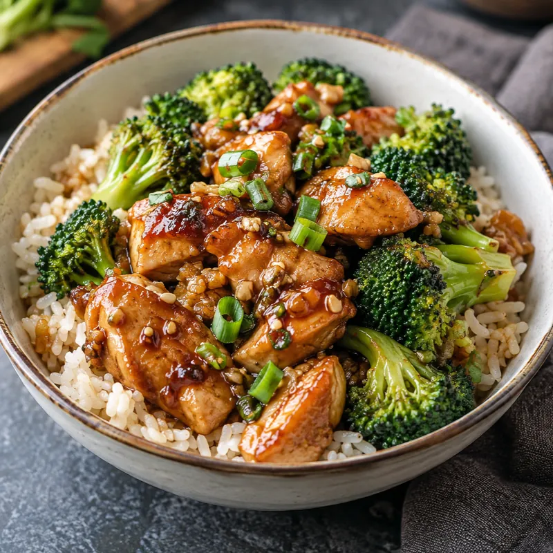 Garlic soy chicken and broccoli rice bowl